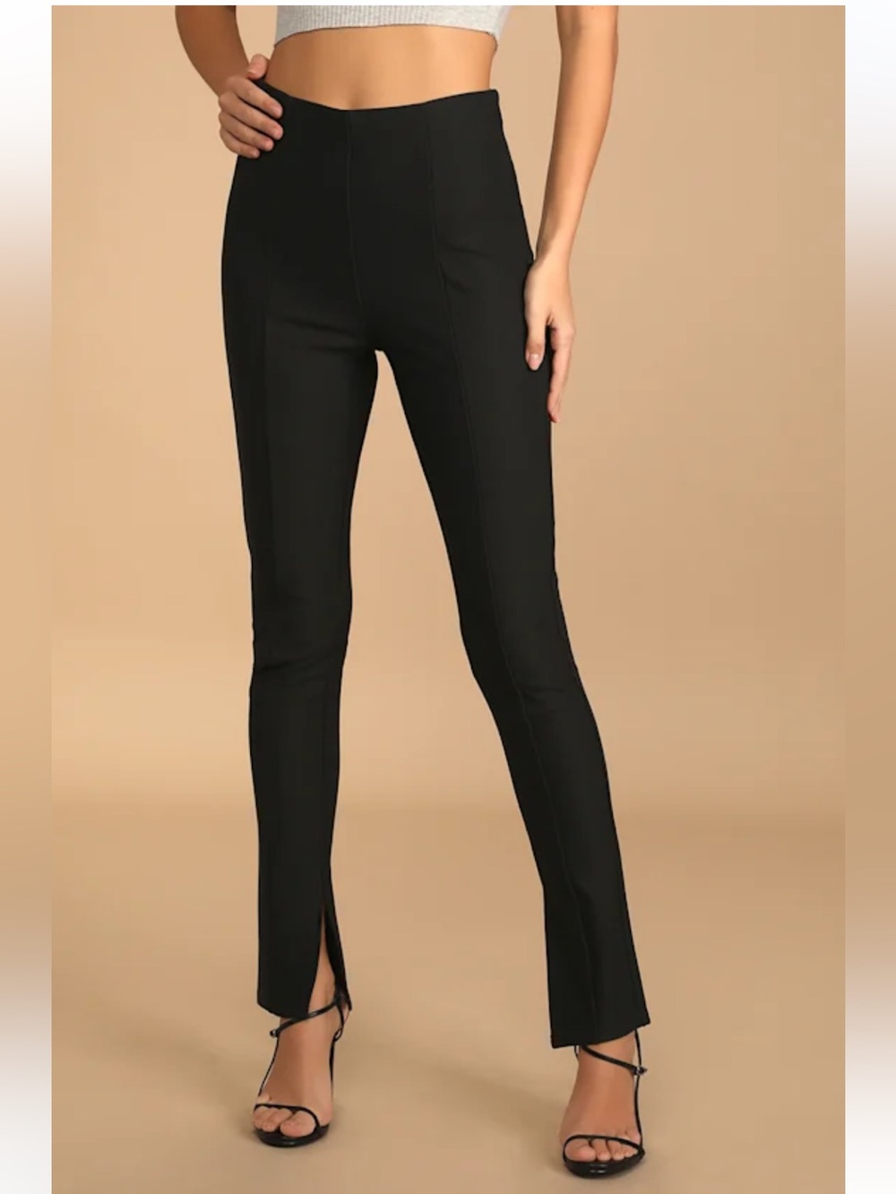 Lulu's Head to the Office Black High-Waisted Side Slit Trouser Pants. Medium NWT